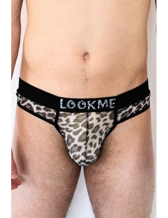 String en résille imprimé léopard gris - LM2501-57GREY