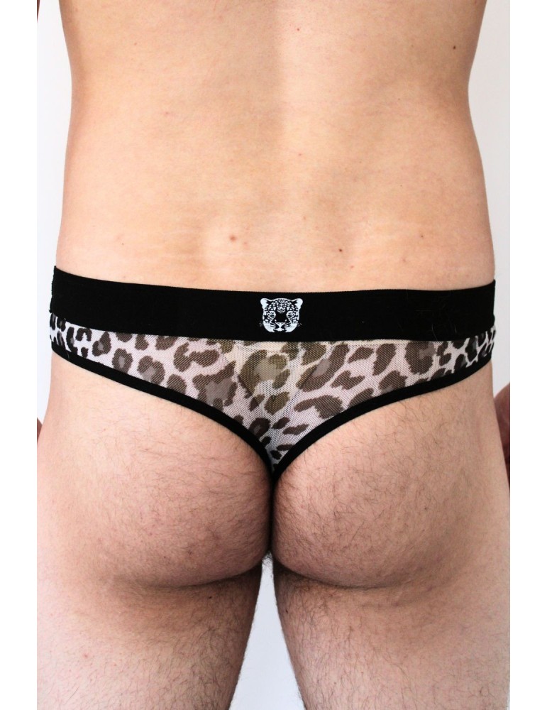 String en résille imprimé léopard gris - LM2501-57GREY