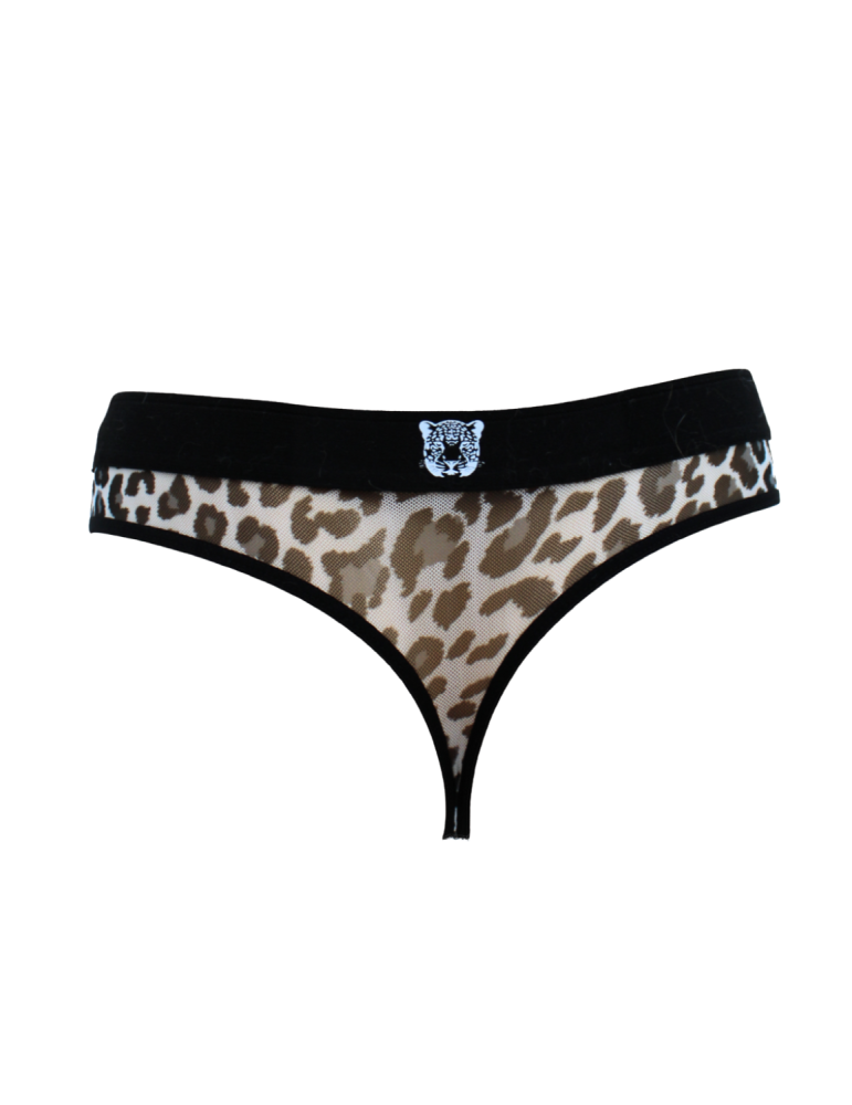 String en résille imprimé léopard gris - LM2501-57GREY