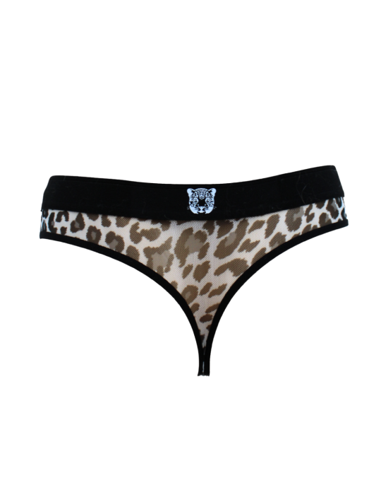 String en résille imprimé léopard gris - LM2501-57GREY