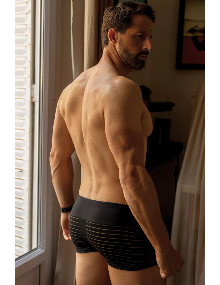 Boxer noir rayé opaque et transparent - LM2906-67BLK