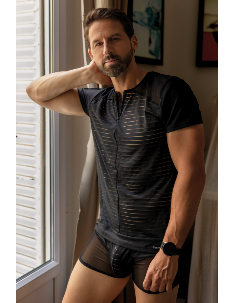 Boxer noir rayé opaque et transparent - LM2906-67BLK