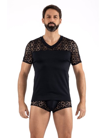 T-shirt noir résille brodée Shinny - LM2407-81BLK 2