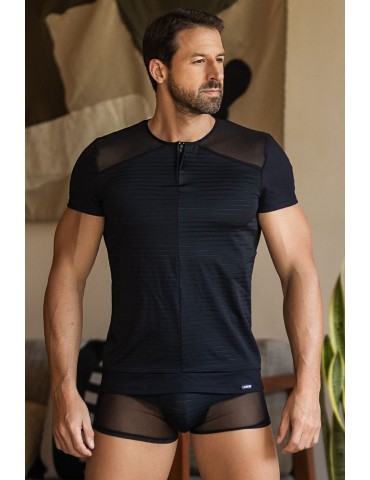 T-shirt noir rayé opaque et transparent - LM2906-81BLK