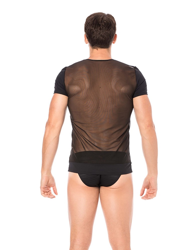 T-shirt noir rayé opaque et transparent - LM2906-81BLK