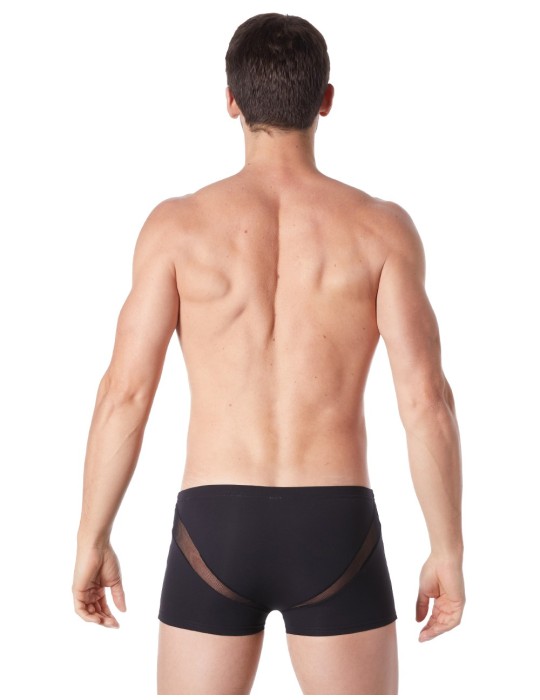 Boxer noir sexy avec fine résille en V - LM805-67BLK
