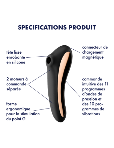 2 en 1 Stimulateur de clitoris et vibromasseur connecté USB noir Dual Kiss Satisfyer - CC597797 2