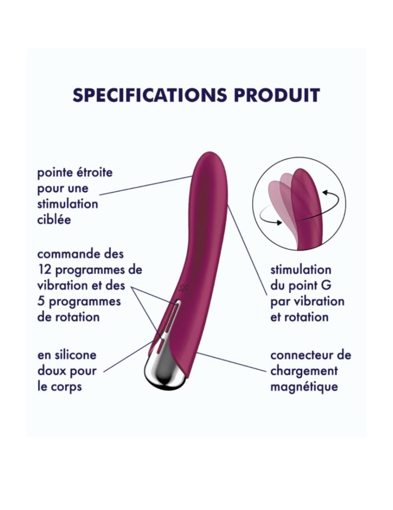 Vibromasseur USB tête rotative point G rouge Spinning Vibe 1 Satisfyer - CC597855