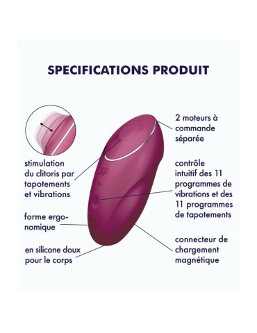 Vibromasseur à poser, stimulateur clitoridien rouge Tap  Climax 1 Satisfyer - CC597858 2