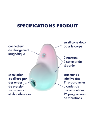 Stimulateur clitoridien par onde de pression sans contact et par vibration USB vert et rose, Pixie Dust Satisfyer - CC597837 2