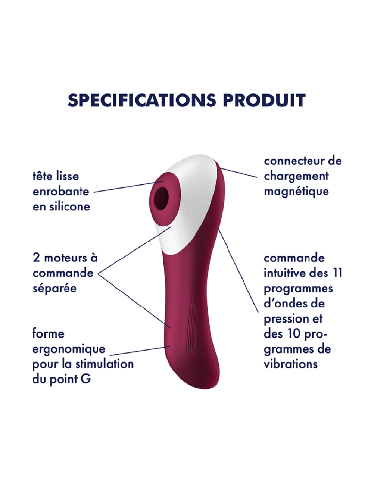 2 en 1 Vibromasseur et stimulateur de clitoris USB rouge Dual Crush Satisfyer - CC597786