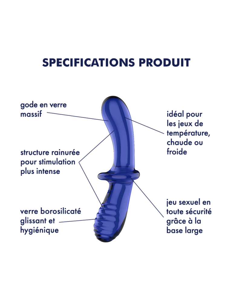 Gode en verre borosilicaté massif bleu Double Crystal Satisfyer - CC597828