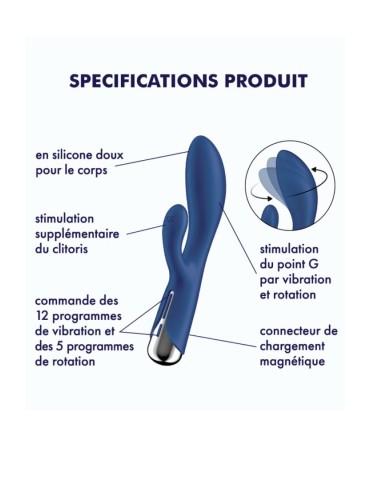 Vibromasseur rabbit USB tête rotative bleu Spinning Rabbit 1 Satisfyer - CC597856 2