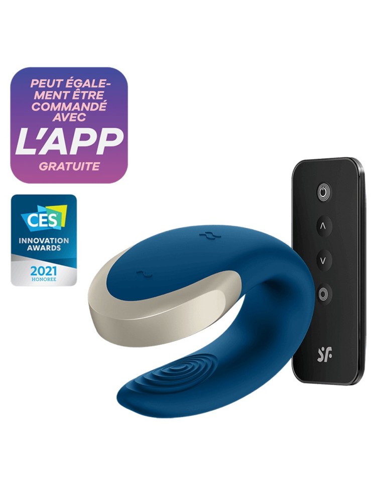 Vibromasseur connecté pour couple avec télécommande Double Love bleu Satisfyer - CC597446 Vibromasseur connecté pour couple avec télécommande Double Love bleu Satisfyer - CC597446