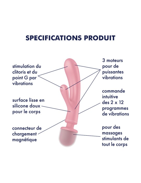 2 en 1 Vibromasseur rabbit et wand rose USB Triple Lover Satisfyer - CC597843