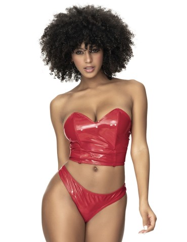 Ensemble lingerie Deux Pièces Wet Look Rouge - MAL2741RED 2