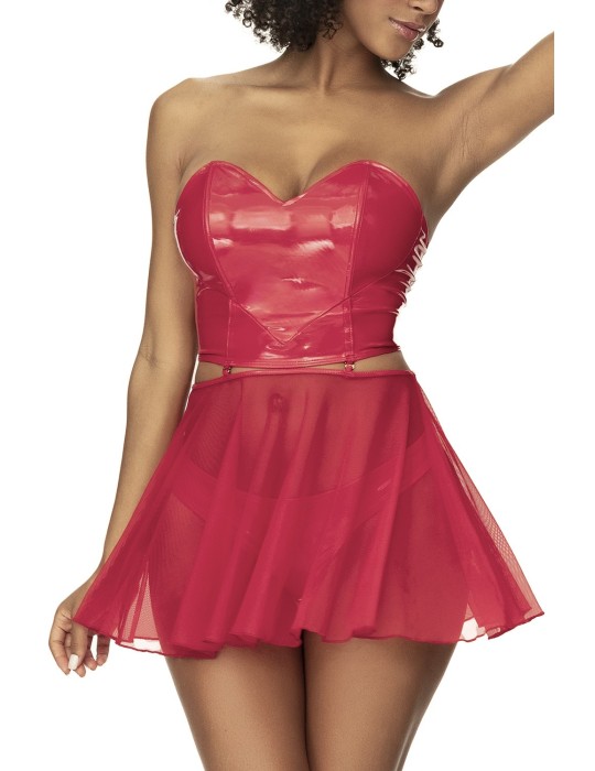 Ensemble lingerie Deux Pièces Wet Look Rouge - MAL2741RED