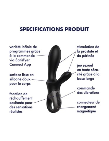 Vibromasseur rabbit noir USB, chauffant et connecté Heat Climax  Satisfyer - CC597791 2
