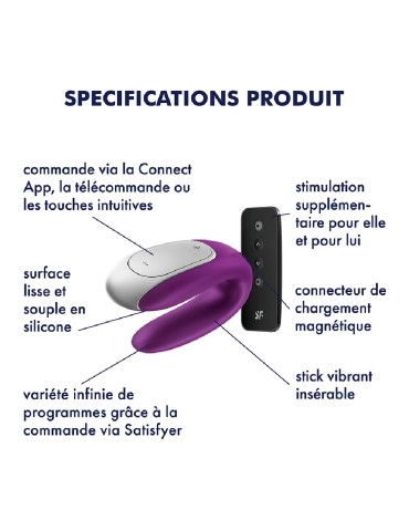 Sextoy de couple vibrant USB connecté Double Fun violet - CC5972560201 2