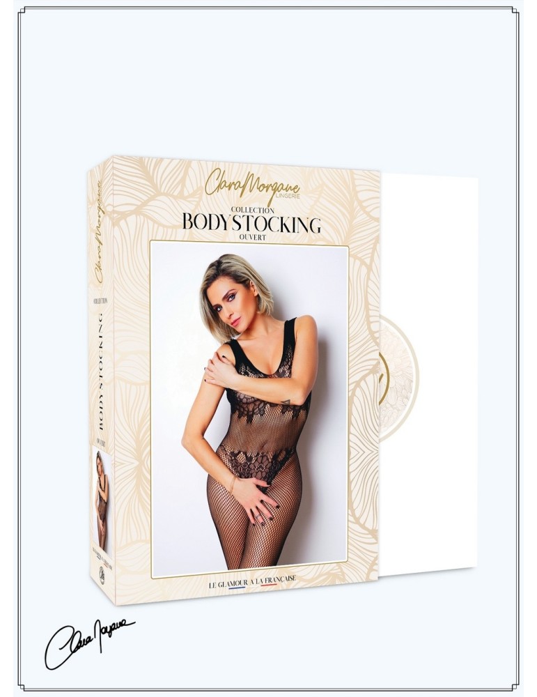 Bodystocking en dentelle noire motif floraux  - Le Numéro 8 - Collection Bodystocking - CM99008