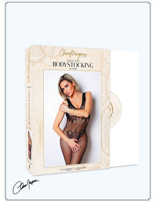 Bodystocking en dentelle noire motif floraux  - Le Numéro 8 - Collection Bodystocking - CM99008