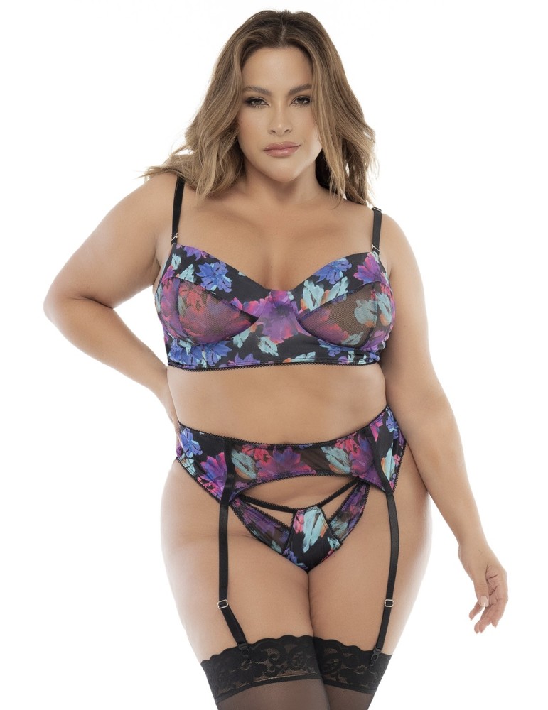 Ensemble trois pièces noir, grande taille, imprimé fleurs exotiques- MAL8770XPRT Ensemble trois pièces noir, grande taille, imprimé fleurs exotiques- MAL8770XPRT