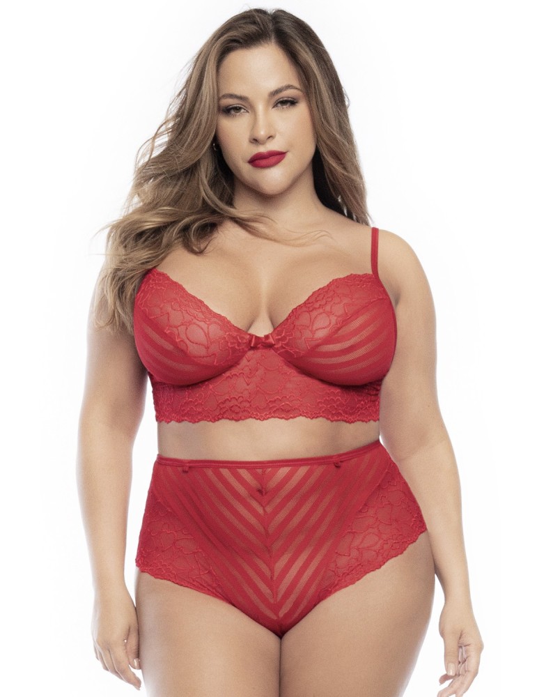 Ensemble lingerie, grande taille, deux pièces en dentelle rouge  - MAL8815XRED Ensemble lingerie, grande taille, deux pièces en dentelle rouge  - MAL8815XRED
