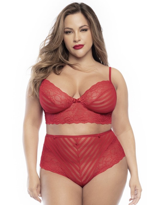 Ensemble lingerie, grande taille, deux pièces en dentelle rouge  - MAL8815XRED Ensemble lingerie, grande taille, deux pièces en dentelle rouge  - MAL8815XRED