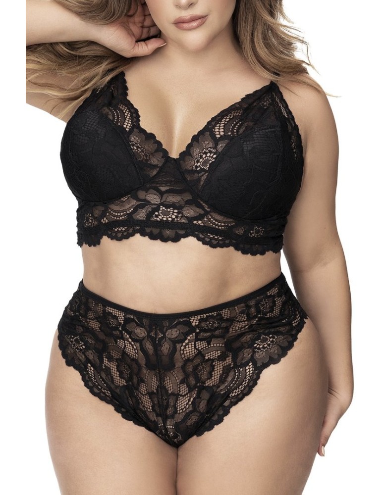 Lingerie grande taille, soutien-gorge et culotte en fibres recyclées - MAL8796XBLK