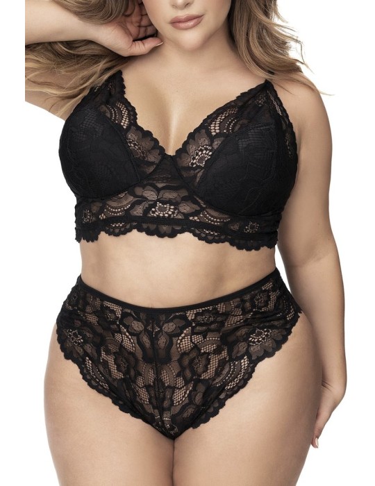 Lingerie grande taille, soutien-gorge et culotte en fibres recyclées - MAL8796XBLK