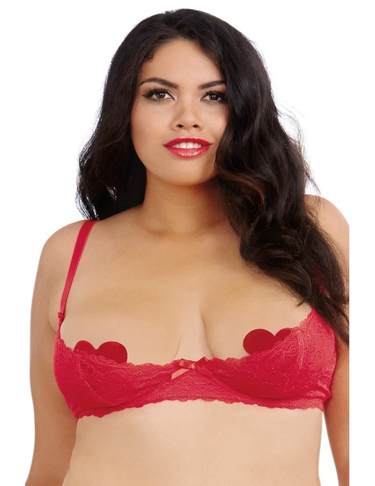 Soutien-gorge rouge grande taille demi-bonnets seins nus avec armatures - DG9386XRED Soutien-gorge rouge grande taille demi-bonnets seins nus avec armatures - DG9386XRED