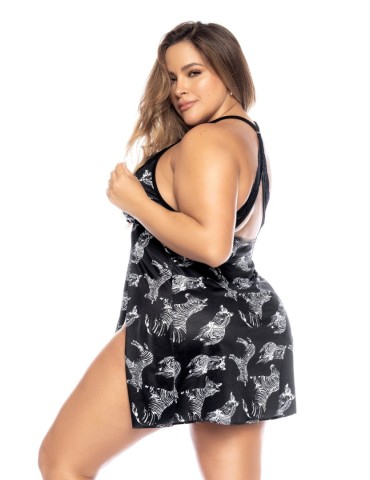 Nuisette grande taille imprimé zèbre, fendue sur les côtés - MAL7522XFIBK 2