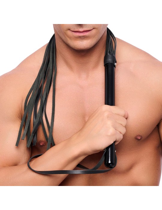 MARTINET BRINS EN CUIR NOIR - 78cm - MANCHE EN BOIS