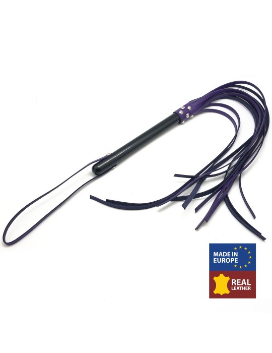 MARTINET BRINS EN CUIR VIOLET - 78cm - MANCHE EN BOIS MARTINET BRINS EN CUIR VIOLET - 78cm - MANCHE EN BOIS