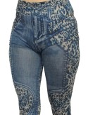 Legging bleu effet jean délavé imprimé léopard - FD1017 Legging bleu effet jean délavé imprimé léopard - FD1017