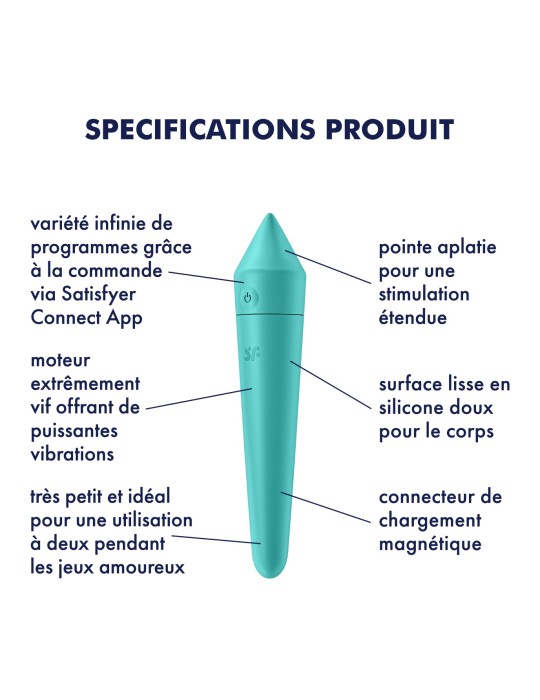 Vibromasseur connecté turquoise USB Ultra Power Bullet 8 Satisfyer - CC597744