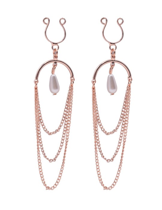 Bijoux de seins avec 3 chainettes doré rose et une perle - SO-0187
