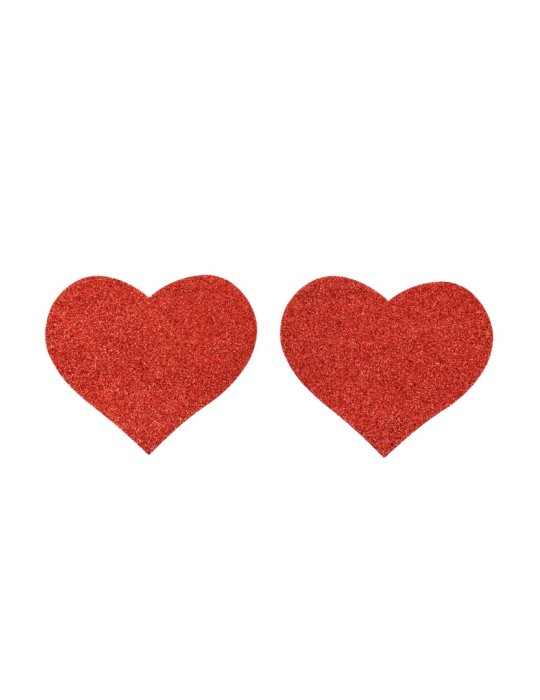 Paire de cache tétons adhésifs coeur pailleté rouge - NP-1049RED