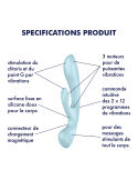2 en 1 Rabbit point G avec stimulateur de clitoris et Wand Bleu USB Triple Oh Satisfyer - CC597813 2 en 1 Rabbit point G avec stimulateur de clitoris et Wand Bleu USB Triple Oh Satisfyer - CC597813