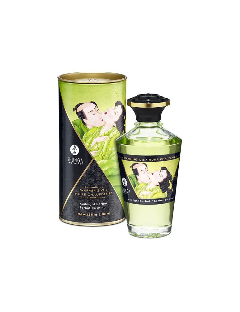 Huile de massage Chauffante Aphrodisiaque - Sorbet de MINUIT 100 mL  Huile de massage Chauffante Aphrodisiaque - Sorbet de MINUIT 100 mL
