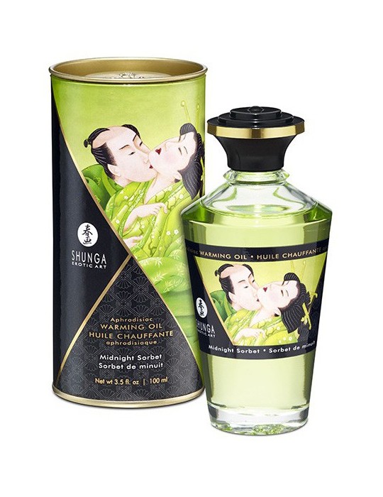 Huile de massage Chauffante Aphrodisiaque - Sorbet de MINUIT 100 mL  Huile de massage Chauffante Aphrodisiaque - Sorbet de MINUIT 100 mL