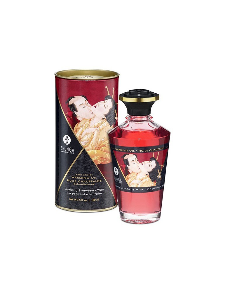 Huile de massage Chauffante Aphrodisiaque – Vin Pétillant à la FRAISE 100 mL Huile de massage Chauffante Aphrodisiaque – Vin Pétillant à la FRAISE 100 mL