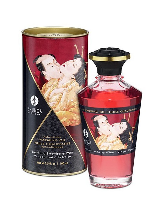 Huile de massage Chauffante Aphrodisiaque – Vin Pétillant à la FRAISE 100 mL Huile de massage Chauffante Aphrodisiaque – Vin Pétillant à la FRAISE 100 mL